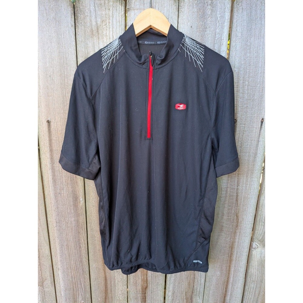 Sugoi Cycling Jersey Black White Red Short Sleeve 1/4 Zip Large